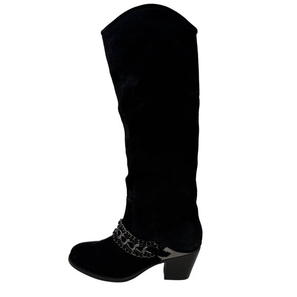 B. Makowsky Womens Black Suede Knee High Western Boots Chain Detail Goth 9M *** - Picture 4 of 9